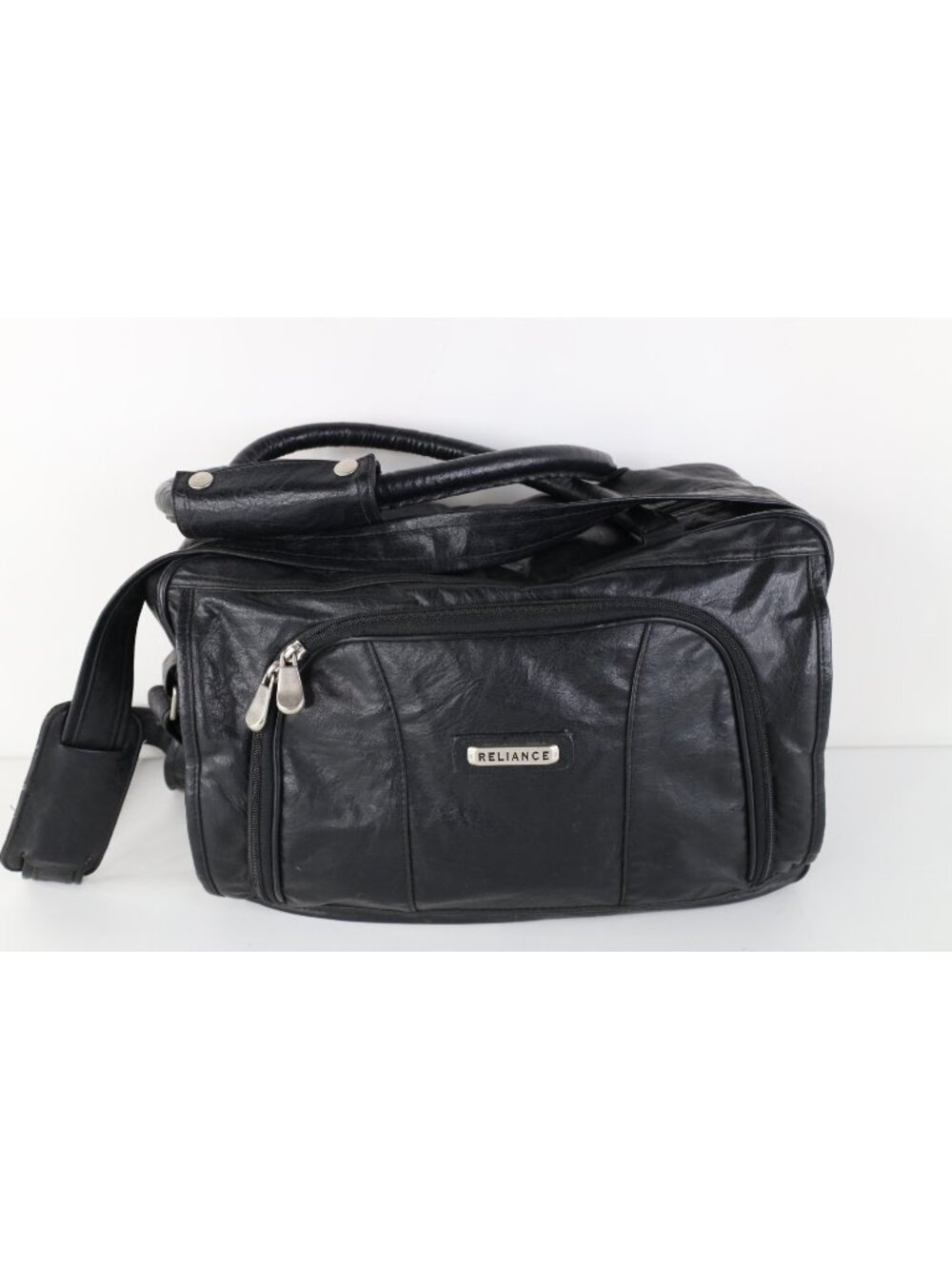 Vintage 90s Streetwear Distressed Handled Leather Duffel Bag Weekender Bag Black
